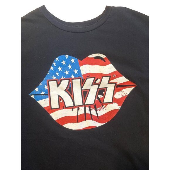 Kiss Band Graphic T-Shirt XXL Black With American Flag Lip Design Cotton Short S - Picture 2 of 4
